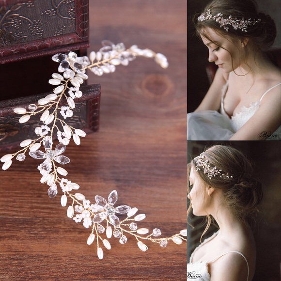 Accessories - Floral Crystal and Pearl Vine Headdress Headpiece